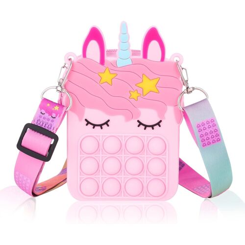 Unicorn Stretch Pouch Girls Sac à bandoulière (Rose), Silicone Stretch Sensitive Toy Marble Purse Push Bubble Sac à bandoulière, Soulagement de l'anxiété pour les enfants, les filles et les femmes