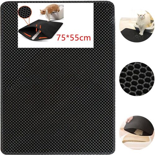 Tapis Litiere Chat Pour Bac À Litière Chat Et Toilette Chat, Tapis Litière Pour Chat 75x55 Cm, Imperméable Non Toxique Tapis De Litière Pour Chat, Double Couche Tapis Chat Litiere