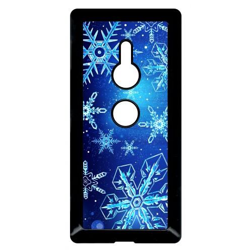 Coque pour smartphone - Flocon de neige fond bleu nuit - compatible avec sony Xperia XZ2 - Plastique - bord Noir