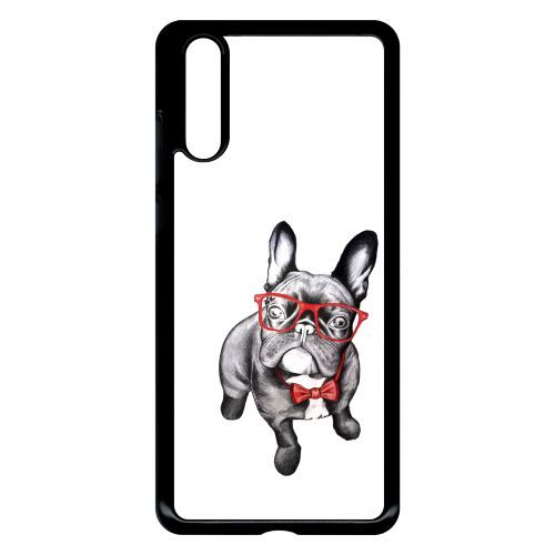 Coque Pour Smartphone - Bulldog Français À Lunettes - Compatible Avec Huawei P20 - Plastique - Bord Noir