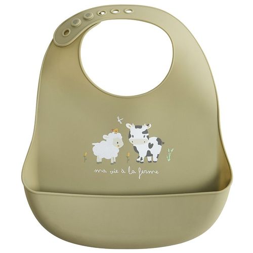 Bavoir En Silicone Avec Poche La Vie À La Ferme - Vert