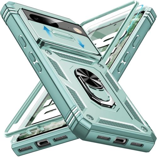 CAUC-Coque de protection pour Google Pixel 8 avec film de protection, coque de protection pour téléphone portable Pixel 8 5G avec protection de l'appareil photo, fente pour carte à 360 °, anneau en