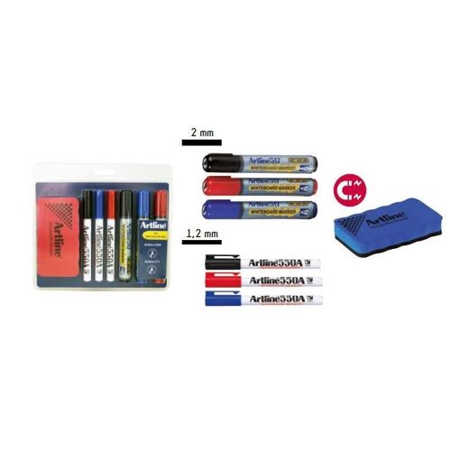 Sign Com Kit Pour Tableau Blanc : 1 Brosse Magnétique + 6 Marqueurs 3 Assortis