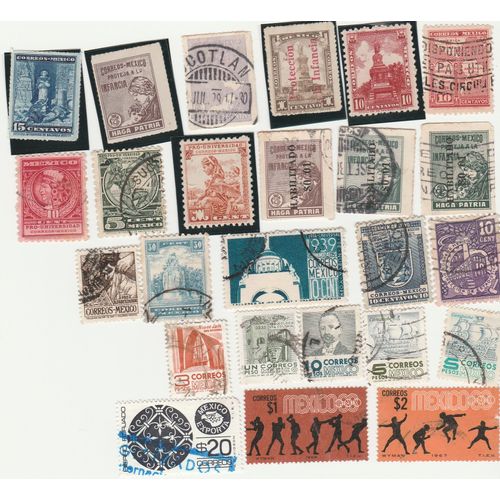 25 Timbres Du Mexique Emis Entre 1924 Et 1978