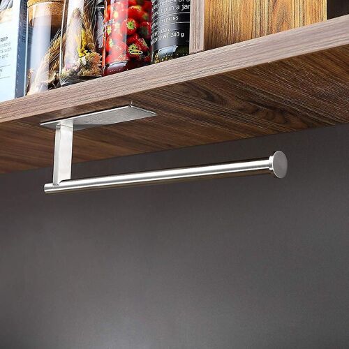 Porte-rouleau d'essuie-tout sans perçage Porte-rouleau d'essuie-tout Porte-rouleau de papier autocollant sous l'armoire, acier inoxydable SUS304, 31cm