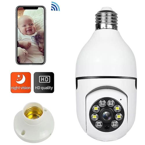 Caméra à ampoule E27, caméra de sécurité Ptz sans fil 1080p avec connecteur d'ampoule E27, panorama à 360 degrés, suivi de mouvement automatique, vision nocturne, aud bidirectionnel
