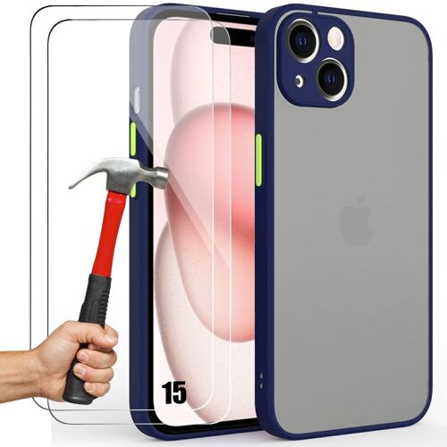 Coque Pour Iphone 15 Protection Ultra Fine Silicone Bleu Marine + 2 Verres Trempés - Booling