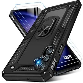 Coque pour Samsung Galaxy S23 FE avec 2 Verres Trempés, Coque avec Support - Noir (pas pour S23) - BOOLING