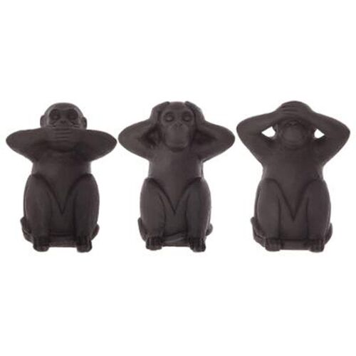 Lot de 3 Statues Singes "Sagesse" 24cm Noir
