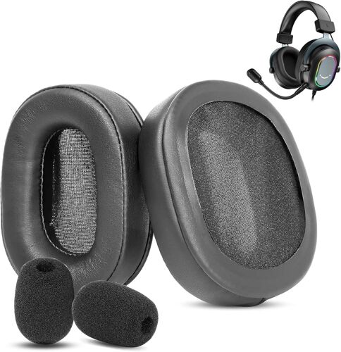 KAL-Prime Coussinets De Remplacement Compatible Avec Fifine H6 7.1 Surround Sound Gaming Headphones Coussinets D'Oreille (Cuir Protéiné/Mousse À Mémoire De Forme)