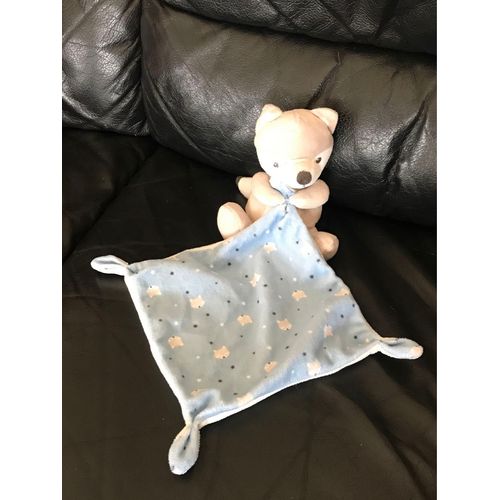 Doudou Simba Toys Kiabi Renard Loup Beige Mouchoir Bleu Blanc