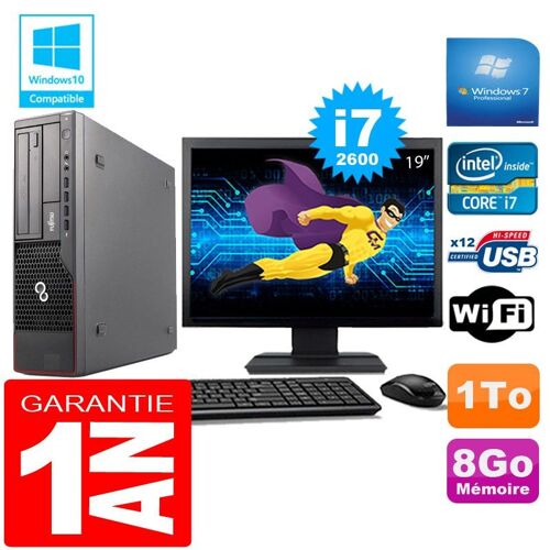 PC Fujitsu Esprimo E700 E90+ SFF Core I7-2600 8Go Disque 1 To Wifi W7 Ecran 19"