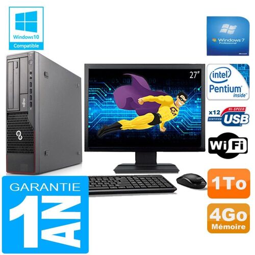 PC Fujitsu Esprimo E700 E90+ SFF Intel G840 4Go Disque 1 To Wifi W7 Ecran 27"