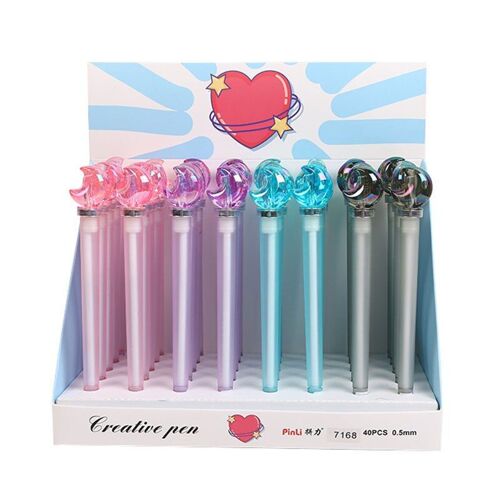Stylo À Gel Rotatif En Cristal Et Lune, 40 Pièces/Lot, Mignon, 0.5mm, Encre Noire Neutre, Fournitures Scolaires Et De Bureau, Cadeau Promotionnel