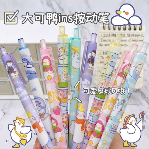 Stylo À Gel Canard 0.5, Joli Stylo À Pression Noir Kawaii De Grande Capacité, Papeterie Pour Fournitures Scolaires, Séchage Rapide 6 Pièces