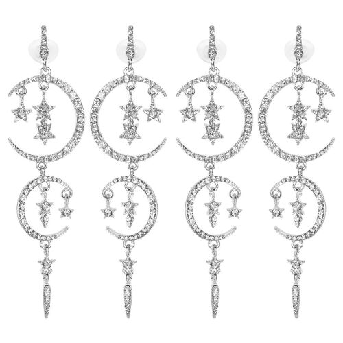 2 Paires Boucles D'oreilles Alliage Diamant Romantique Lune Étoile Bijoux De Mode Femmes Filles Accessoiresblanc