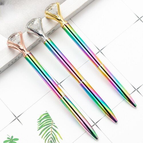 Stylo À Bille Rotatif De Luxe, 3 Pièces, Fournitures Scolaires Et De Bureau, Papeterie De Mariage, Cristal, Diamant Dégradé, Métal