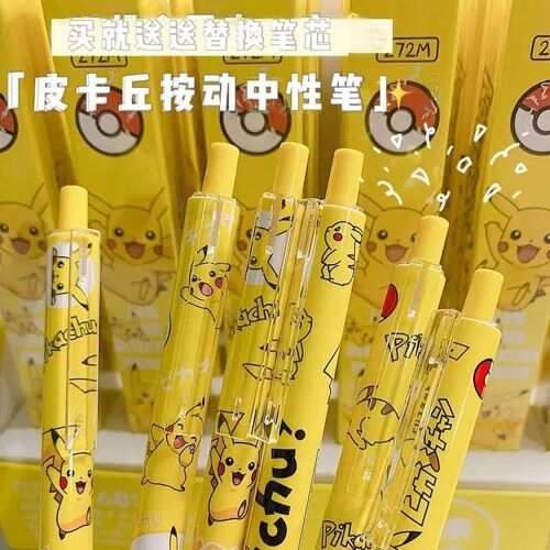 Stylo À Pression Pikachu 0.5 Gel, 6 Pièces, Papeterie Fournitures Scolaires, Stylo À Pression Noir Kawaii