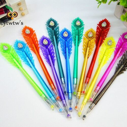 Stylos À Gel En Forme De Plume De Paon, Avec Diamants, Pour L'école Et Le Bureau, Poignées D'approvisionnement, Style Créatif, Avec Strass
