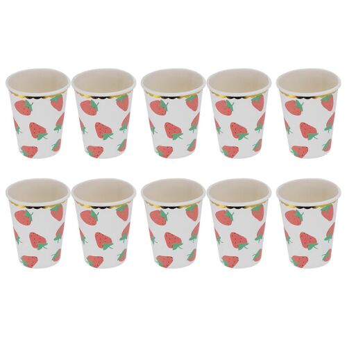 Vaisselle De Fête Jetable Fraise Motif Vaisselle Set Pour Fêtes D'anniversaire Fêtes En Bord De Mer Tasse En Papier 10pcs