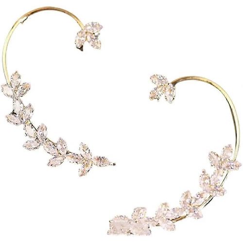 1 Paire De Boucles D'oreilles En Forme De Feuille De Zircon, Clips D'oreilles Sans Piercing, Boucles D'oreilles En Argent 925, Crochet Sans Piercing, Clip D'os D'oreille