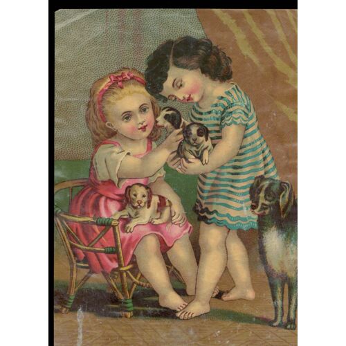 Chromos Enfants Avec Petits Chien - Dim Env 15 X 20 Cm
