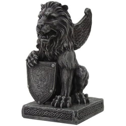 Lion Gargoyle With Shield Figurine Statue