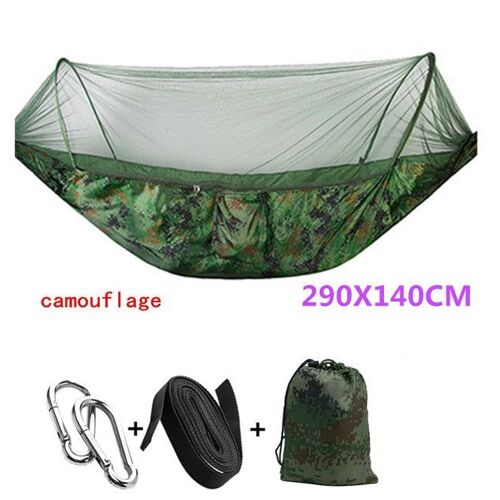 Hamac À Dépliage Automatique, Parachute Ultraléger, Moustiquaire De Chasse, Meuble D'extérieur Double Hauteur, Camouflage 290x140