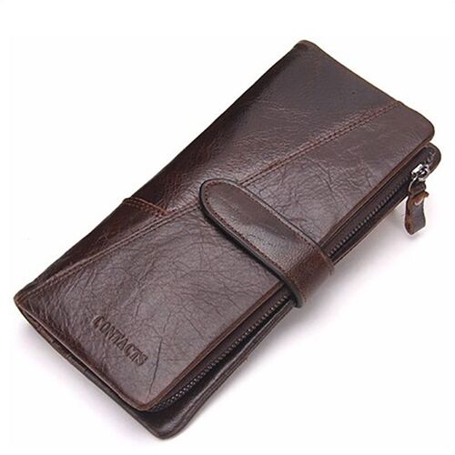 New Genuine Leather Wallet Fashion Coin Purse For Ladies Women Long Clutch Wallets With Cell Phone Bags Card Holder, Café