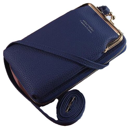 Women Phone Crossbody Bag PU Leather MINI Shoulder Messenger Bag Large Capacity Travel Portable Coin Purse Card Pouch, Bleu foncé