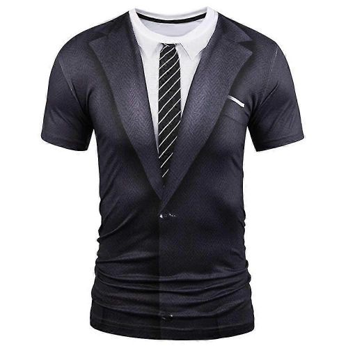 T-Shirt À Manches Courtes Et Col Rond Pour Homme, Imprimé 3d, Costume Et Cravate