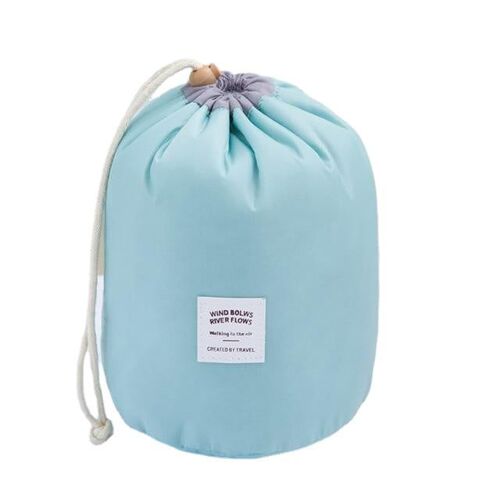 Women Lazy Drawstring Cosmetic Bag Fashion Travel Makeup Organizer Make Up Case Storage Pouch Toiletry Beauty Kit, Bleu clair