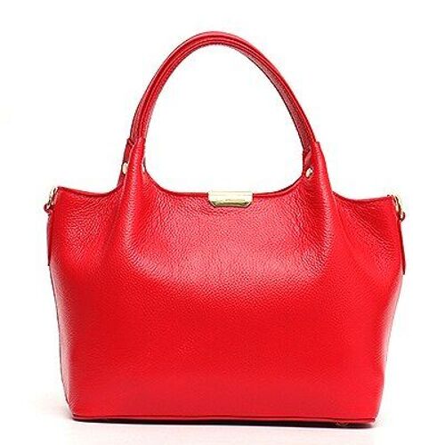 Lady Genuine Leather Classic Top-handle Basket Tote Women Fashion Hand Carry Shoulder&Crossbody Bucket Bag Zip Large Capacity, Rouge