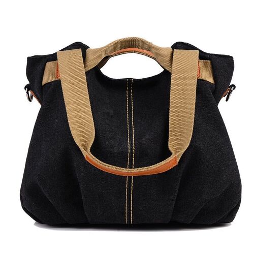 Hot Fold Casual Tote Women's Handbag Shoulder Crossbody Bags Canvas High Capacity Bag for Women Female, Noir