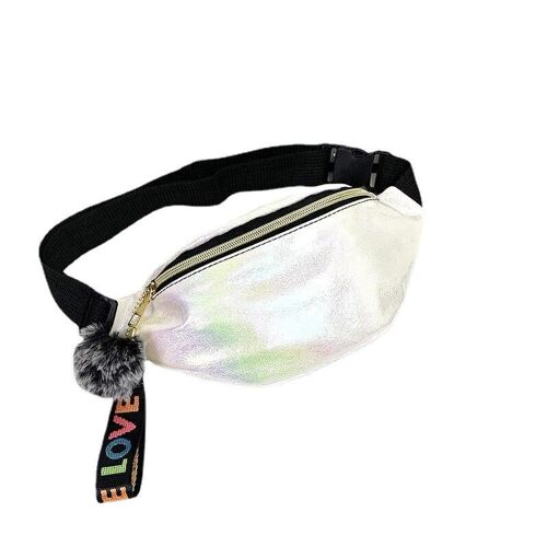 Cool Sequins Printing Waist Bag For Woman Fashion Girls Shoulder Belt Bags Kids Waist Packs Glitter Phone Pouch, Blanc