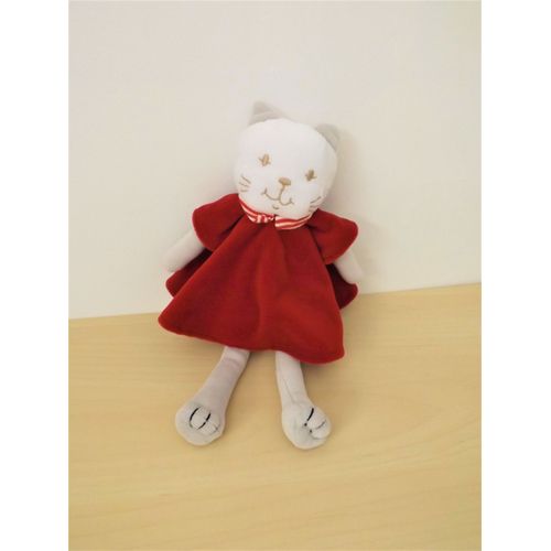 Doudou Chat Gris Robe Rouge Sucre D'orge