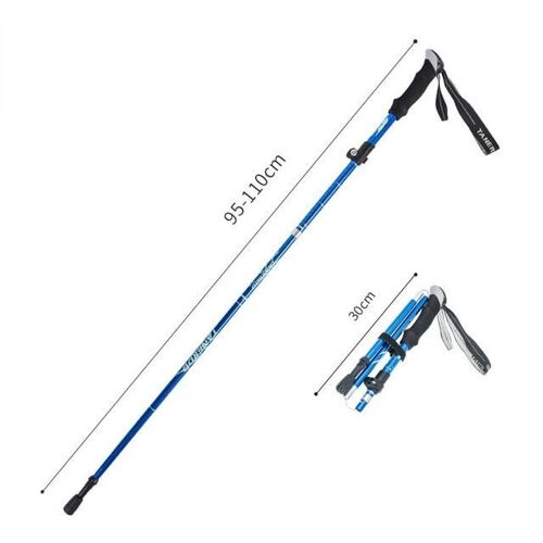 Bâton de marche antichoc télescopique Trekking bâtons tactiques ultralégers en alliage d'aluminium, Bleu 95-110