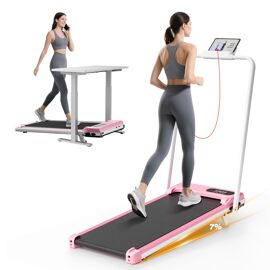 Tapis Roulant Pliable À Inclinaison Réglable, Tapis Roulant De Marche Portable Trois-En-Un, Avec Télécommande Et Écran Led-Rose