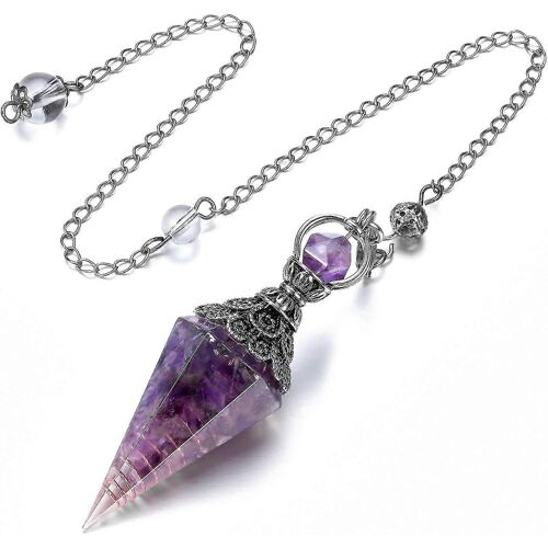 Pendentif À Pointe Hexagonale À 6 Facettes Pendule Pour Reiki Wicca Radiesthésie Équilibrage Résine Spirituelle Pierre Précieuse Cristal Améthyste Pendules Collier
