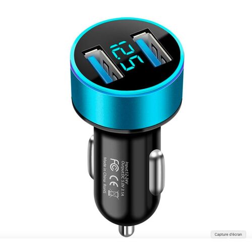 Allume Cigare 2 Prises Usb Bleu Et Noir