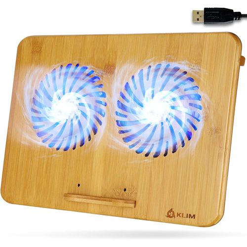 Klim Bamboo - Refroidisseur Pc Portable - Vitesse Réglable - Support Ventilé Avec Structure En Bambou Pour Ordinateur 10¿ À 15,6¿ - Extra Port Usb [ Nouvelle Version 2022 ]