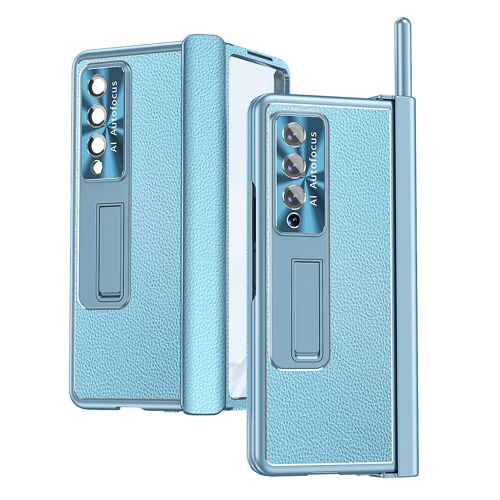 Coque pour Samsung Galaxy Z Fold 4,Étui avec Support, plumier, Film d'écran, Film d'objectif, Étui de Protection Anti-Rayures et Anti-Chute,Bleu