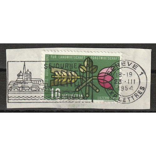 Exposition Agricole À Luzern 1954 Timbre Suisse N° 544 Sur Fragment Avec Belle Oblitération Genève 23/03/1954 Et Flamme "Séjournez À Genève.