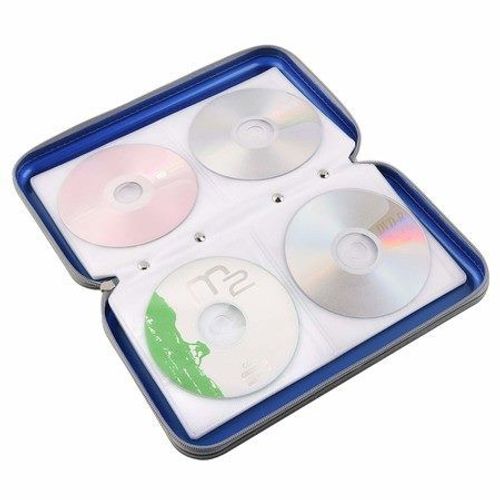 Étui de rangement pour CD/DVD de qualité supérieure d'une capacité de 80 unités avec fermeture éclair de protection - Solution de rangement légère, peu encombrante et polyvalente en bleu, gris et noir