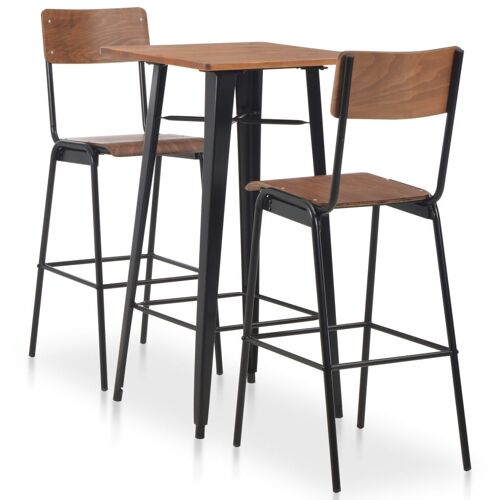 vidaXL Mobilier de bar 3 pcs Acier Marron Noir