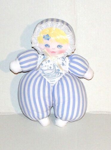 Doudou Poupée De Chiffon Mundia - Peluche Fillette Rayé Bleu 22 Cm
