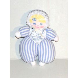 Doudou Poupée De Chiffon Mundia - Peluche Fillette Rayé Bleu 22 Cm