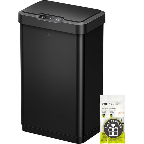 Mirage-T Poubelle Rectangulaire Sans Contact Avec Détecteur De Mouvement, Finition En Acier Inoxydable Brossé (Noir Mat) 50 L