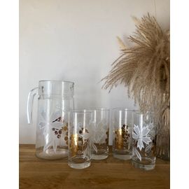 Vintage Sublime Service À Orangeade Imprimé Floral Et Raisin Luminarc