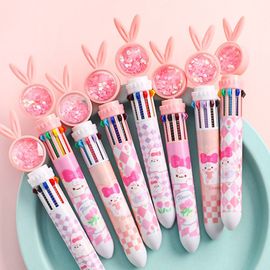 Stylo À Bille Lapin De Dessin Animé 10 Couleurs Kawaii, Papeterie Scolaire Et De Bureau, Stylo Multicolore Pour Cadeau